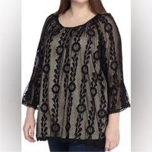 Elegant Black Lace Top Ruffle Sleeves SIZE 2X
